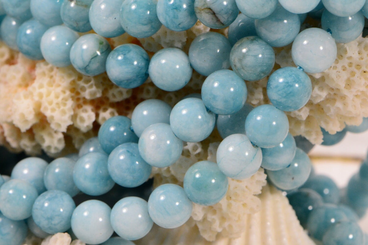 Larimar Quartz 6 mm Blue Natural Gemstone Beads Jewelry Making Supplies Full Strand