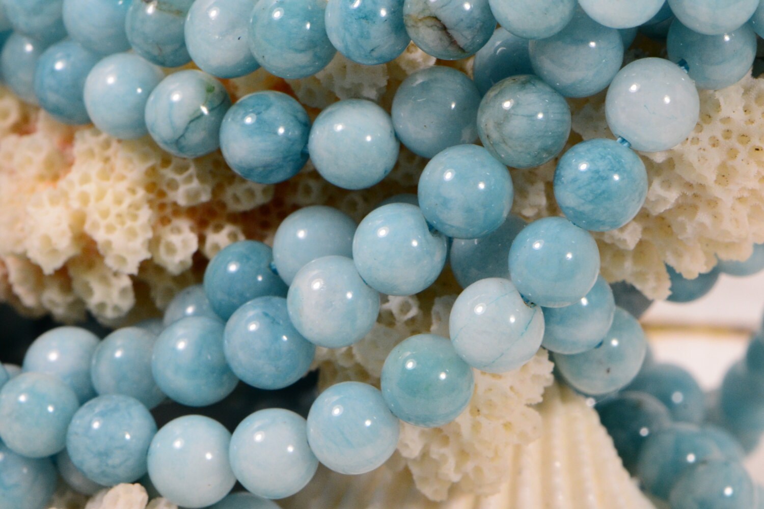 Larimar Quartz 6 mm Blue Natural Gemstone Beads Jewelry Making Supplies Full Strand