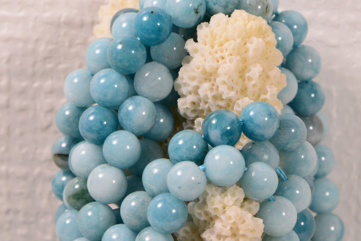 Larimar Quartz 6 mm Blue Natural Gemstone Beads Jewelry Making Supplies Full Strand