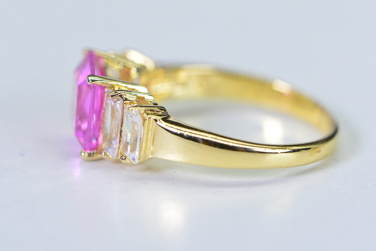 Hot Pink Sapphire Princess Cut Ring: 14K Gold Over Sterling Silver