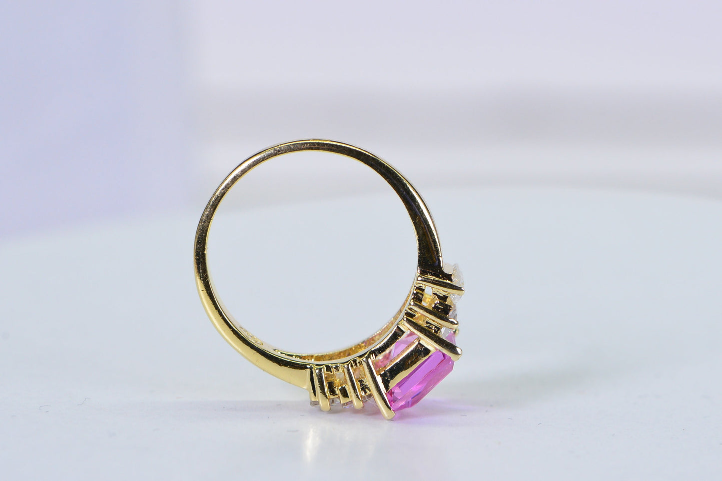 Hot Pink Sapphire Princess Cut Ring: 14K Gold Over Sterling Silver