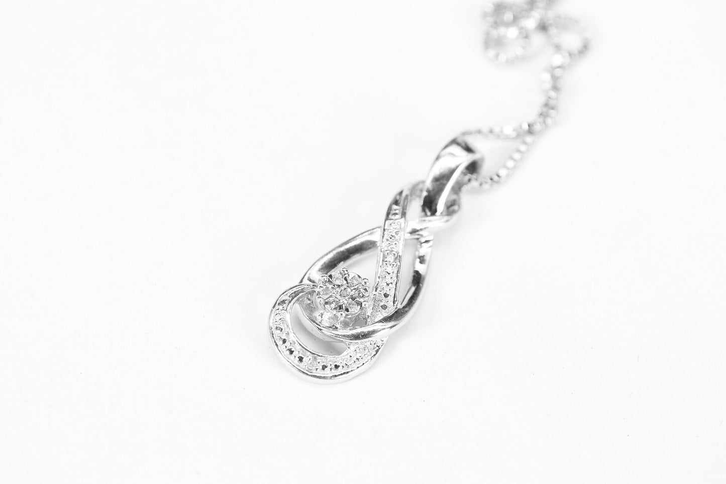 Diamond Infinity Pendant: 14K White Gold Sterling Silver Necklace