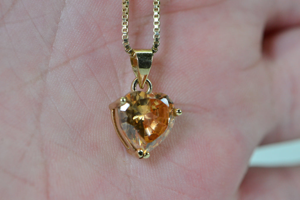 Simulated Yellow Diamond Heart Pendant: 14K Gold Vermeil Necklace