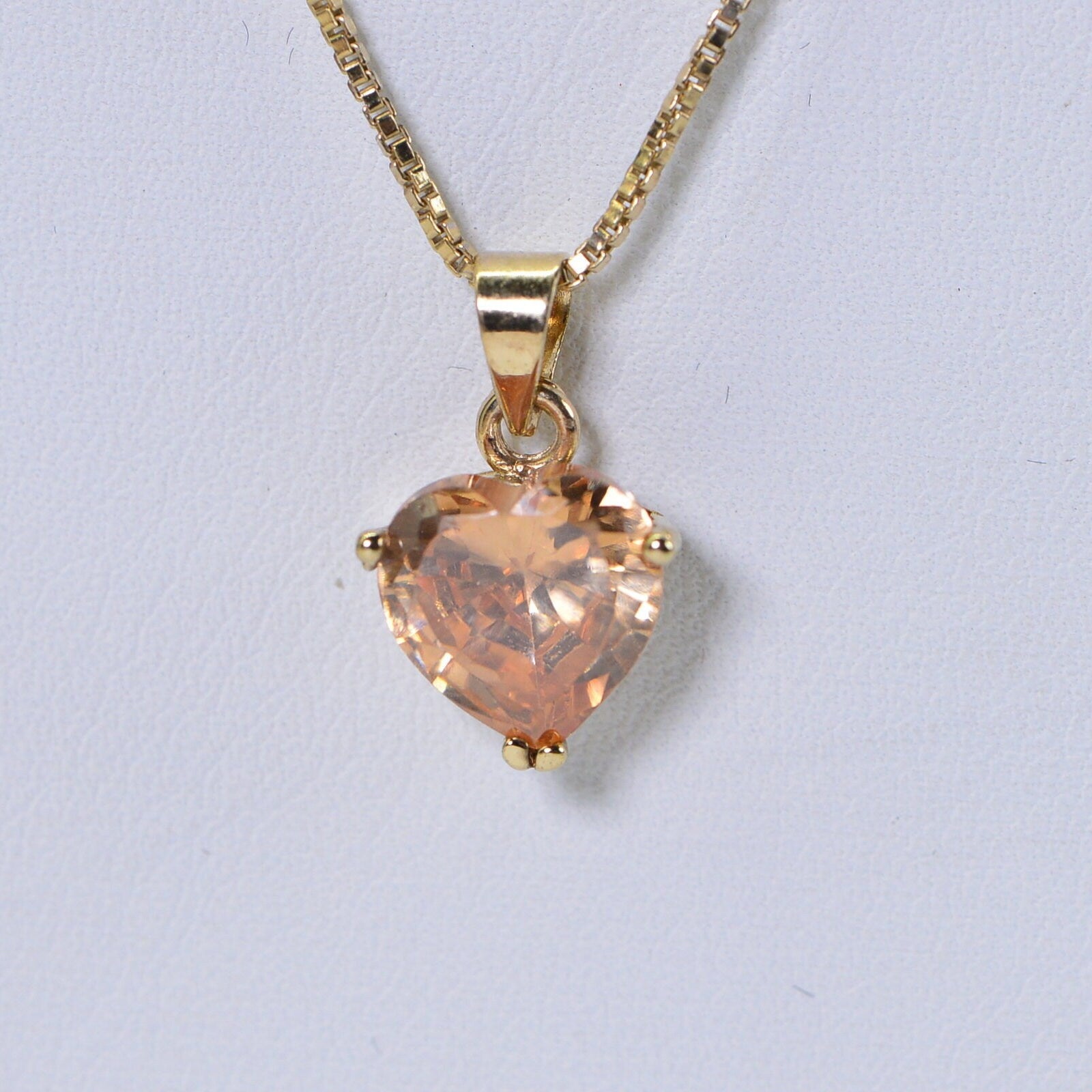Simulated Yellow Diamond Heart Pendant: 14K Gold Vermeil Necklace