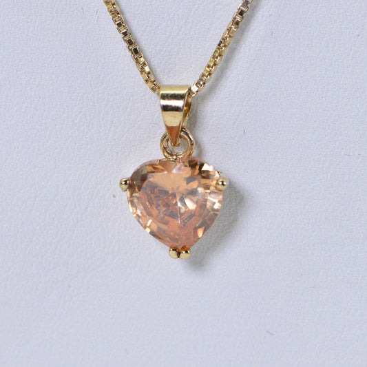 Simulated Yellow Diamond Heart Pendant: 14K Gold Vermeil Necklace