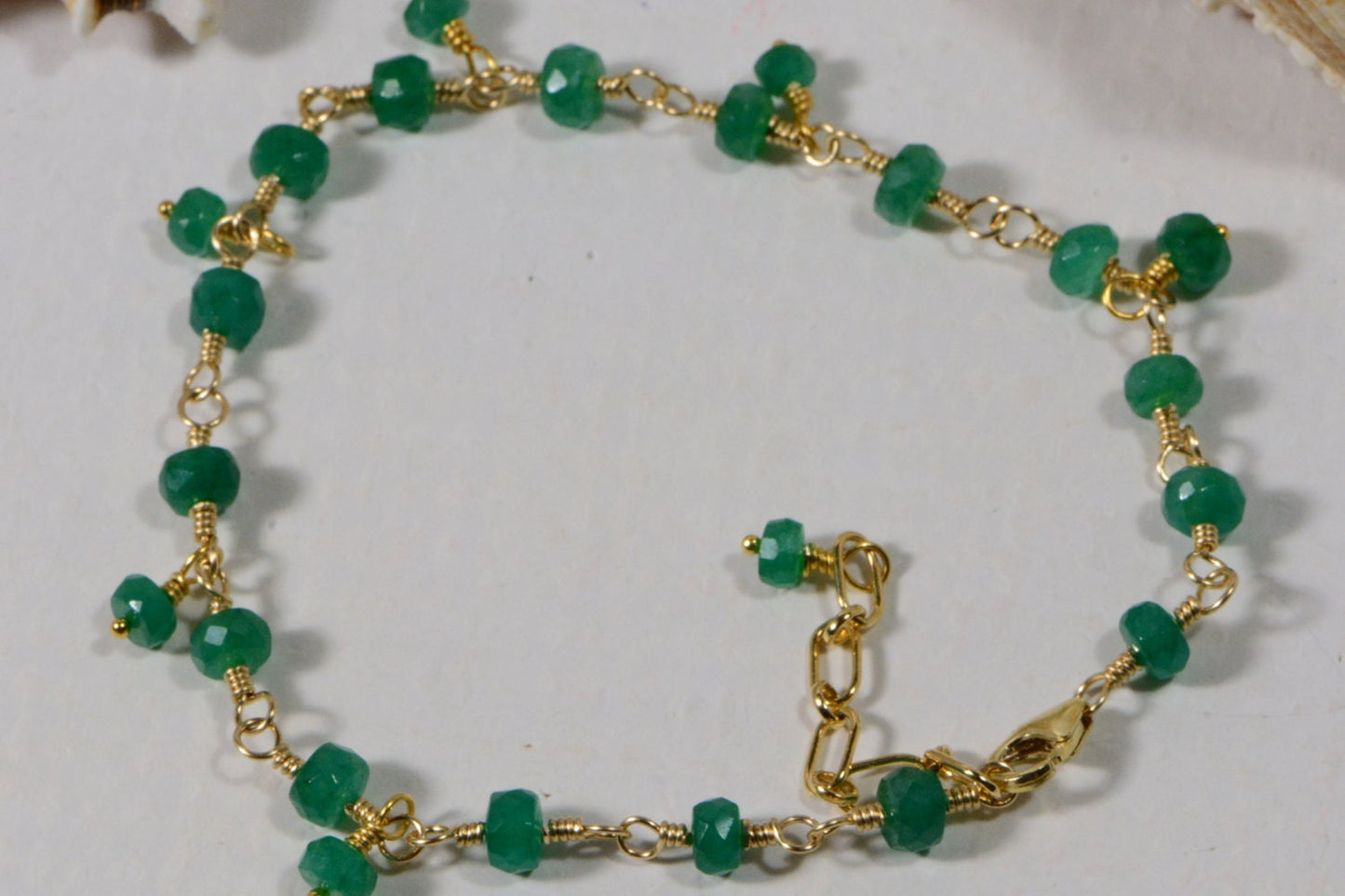 Emerald Bracelet, 14K Gold Filled Wire Wrapped Jewelry, May Birthstone
