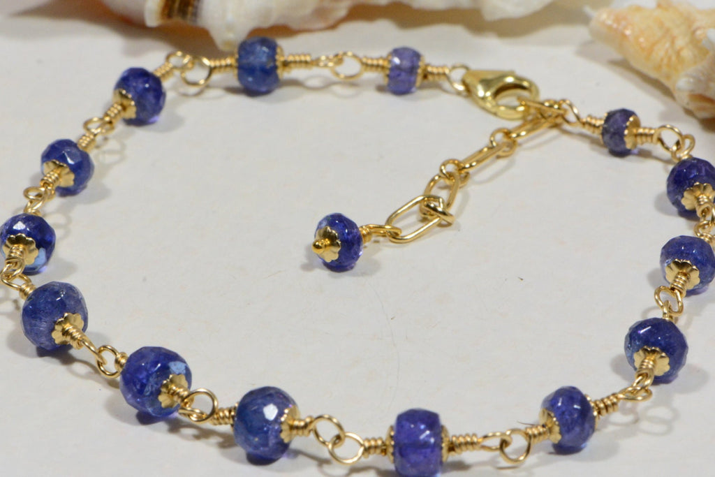 Tanzanite Bracelet: Handmade 14k Gold Filled Wire Wrapped Gemstone Jewelry