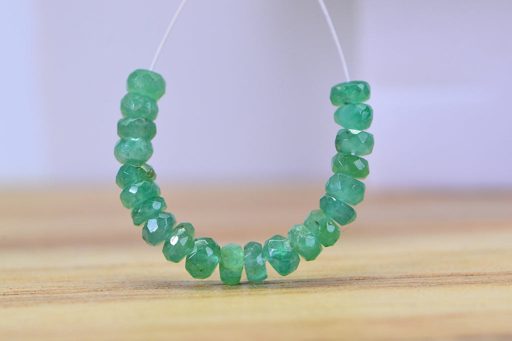 5ct Zambian Emerald Rondelle Beads: Natural Untreated Gemstone