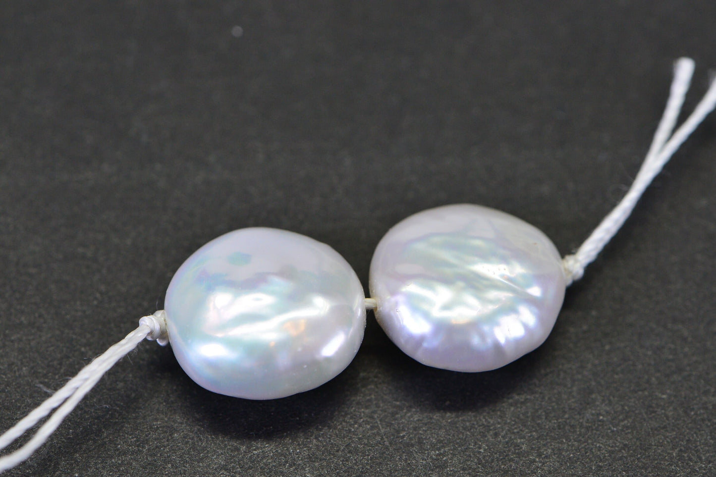 13mm White Coin Pearl Beads: Iridescent Freshwater Pearls, Loose (2 pc)