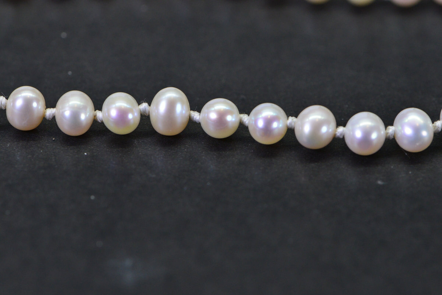 Freshwater Pearl Coin and Round Off Knotted Necklace Sterling Silver Lobster Claw