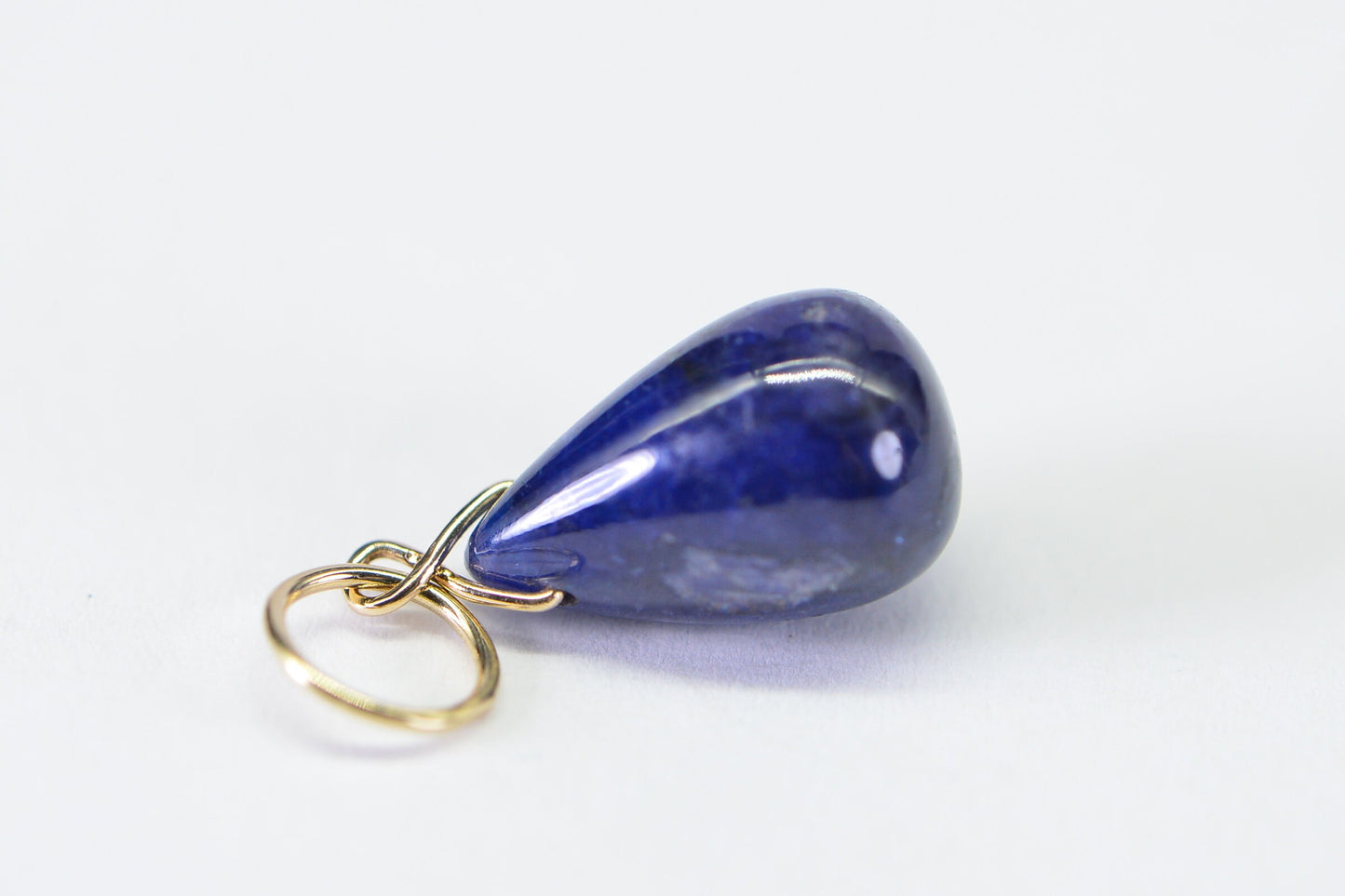 14K Solid Gold Sapphire Pendant: Simple Wire Wrapped Birthstone Jewelry