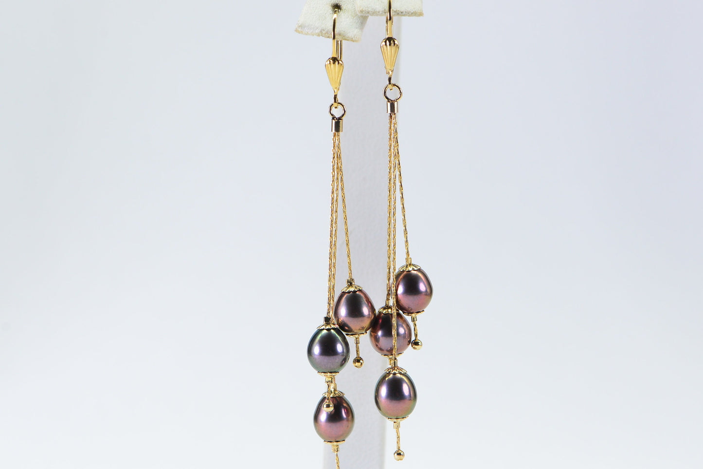 Tahitian Black Pearl Dangle Earrings: 14K Gold Filled Chain, Wedding Jewelry