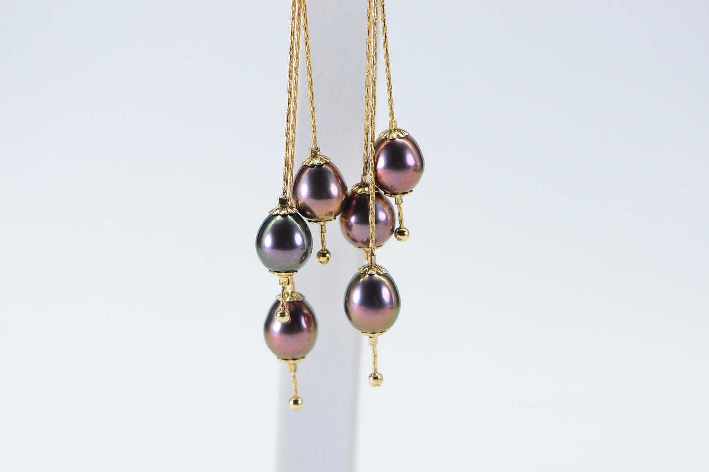 Tahitian Black Pearl Dangle Earrings: 14K Gold Filled Chain, Wedding Jewelry