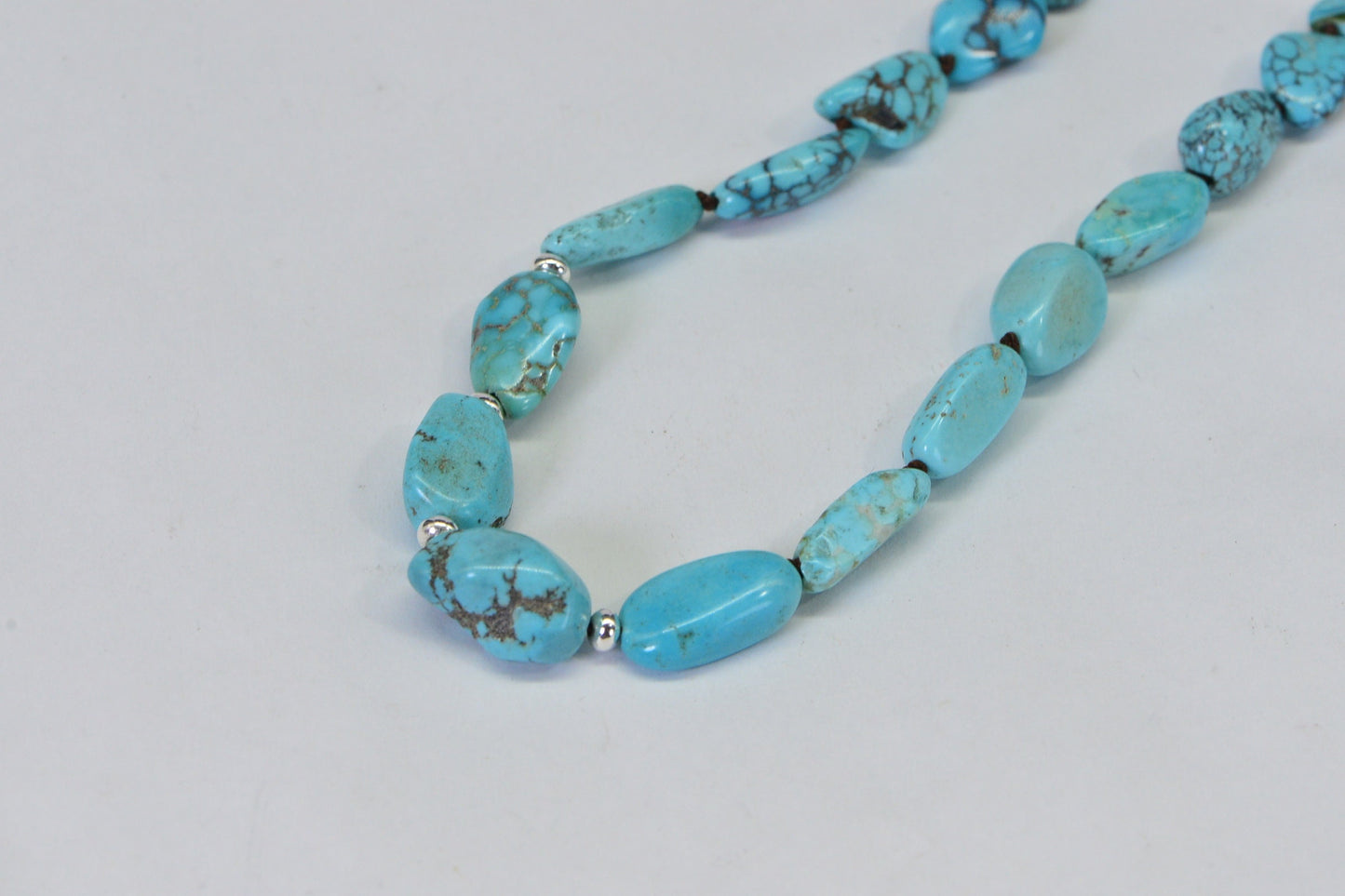 Natural Kingman Turquoise Nugget Necklace: Knotted Gemstone Jewelry