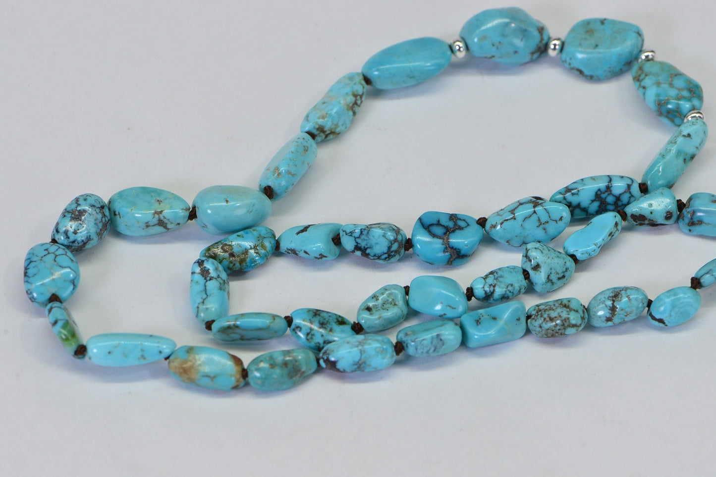 Natural Kingman Turquoise Nugget Necklace: Knotted Gemstone Jewelry