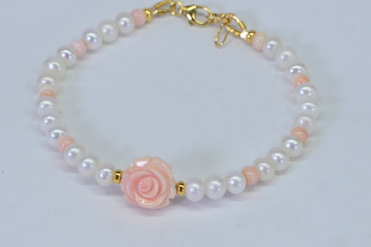 Pearl Flower Bracelet: Queen Conch Rose, 14K Gold-Filled Beads