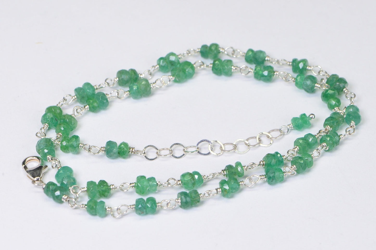 Genuine Emerald Choker Necklace: 14K Gold Filled Wire Wrapped Chain