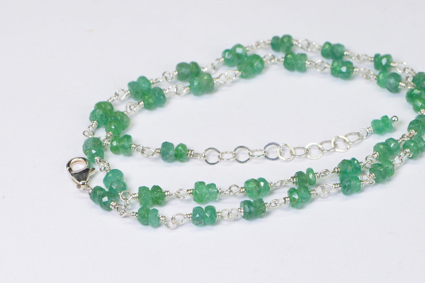 Genuine Emerald Choker Necklace: 14K Gold Filled Wire Wrapped Chain