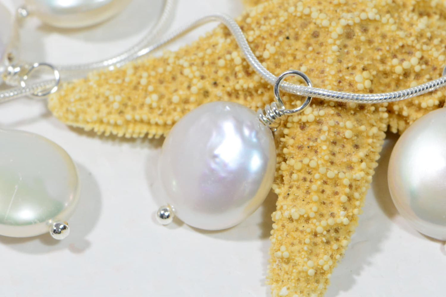 AAA White Freshwater Pearl Coin Pendant - Silver Plated
