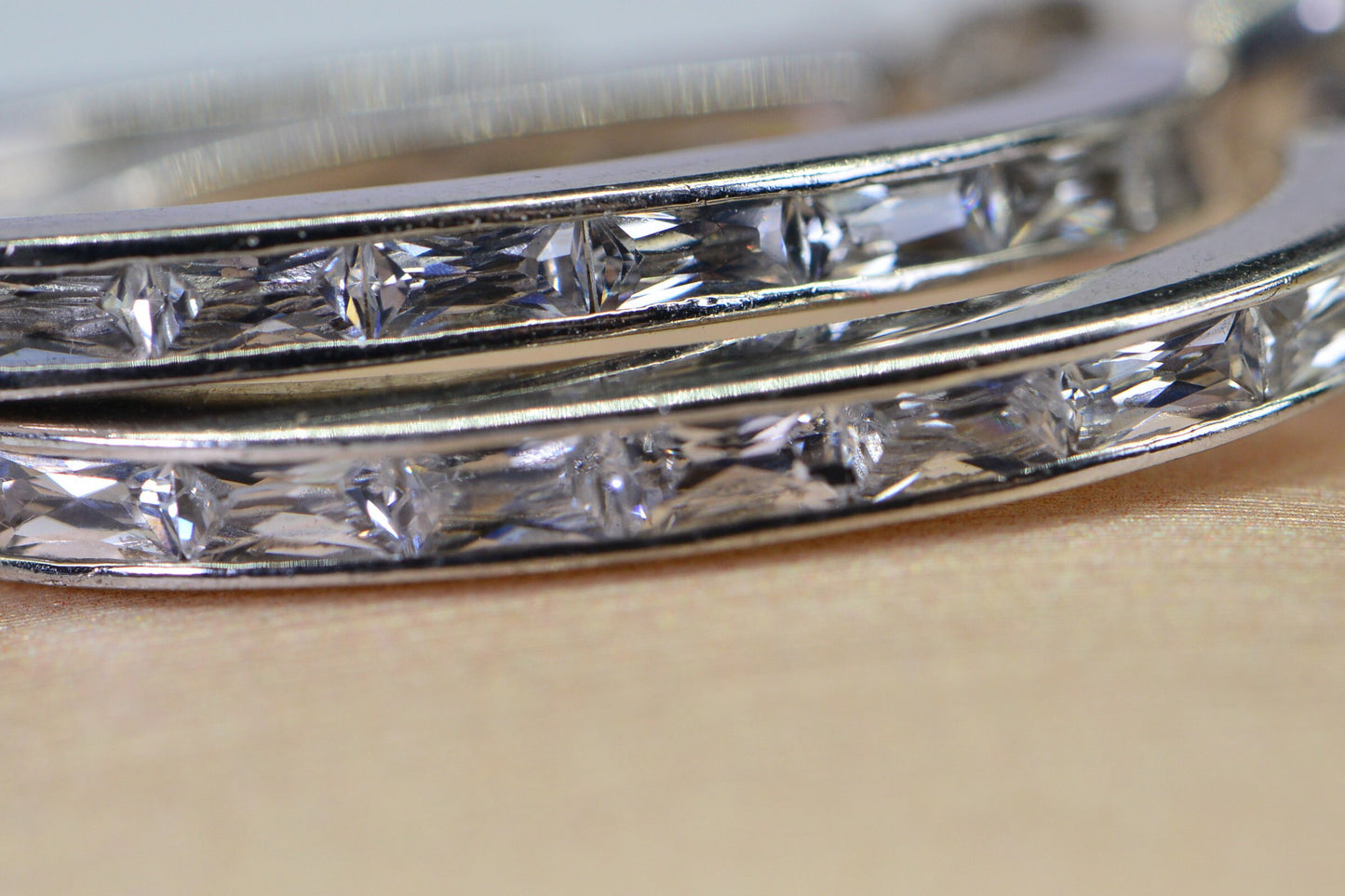 Vintage Baguette CZ Hoop Earrings: 14K White Gold over Sterling Silver