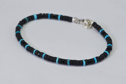 Gemstone Bracelets For Man Black Lava Tourmaline Turquoise Triple Protection Prosperity Men Gift