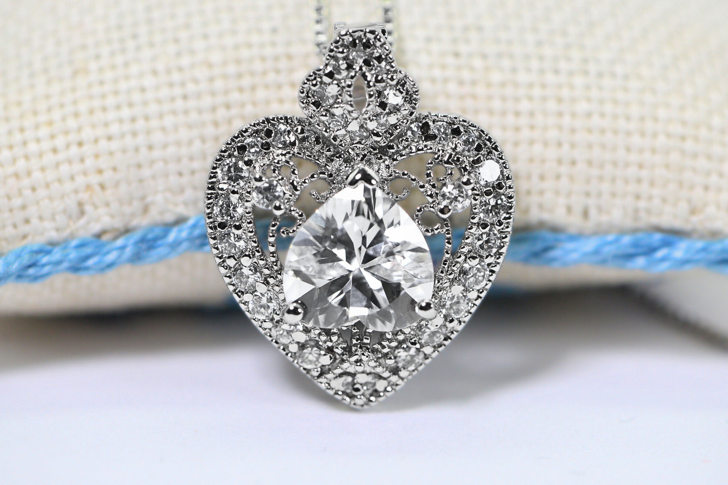 Simulated Diamond Heart Pendant: Sterling Silver Cubic Zirconia Halo