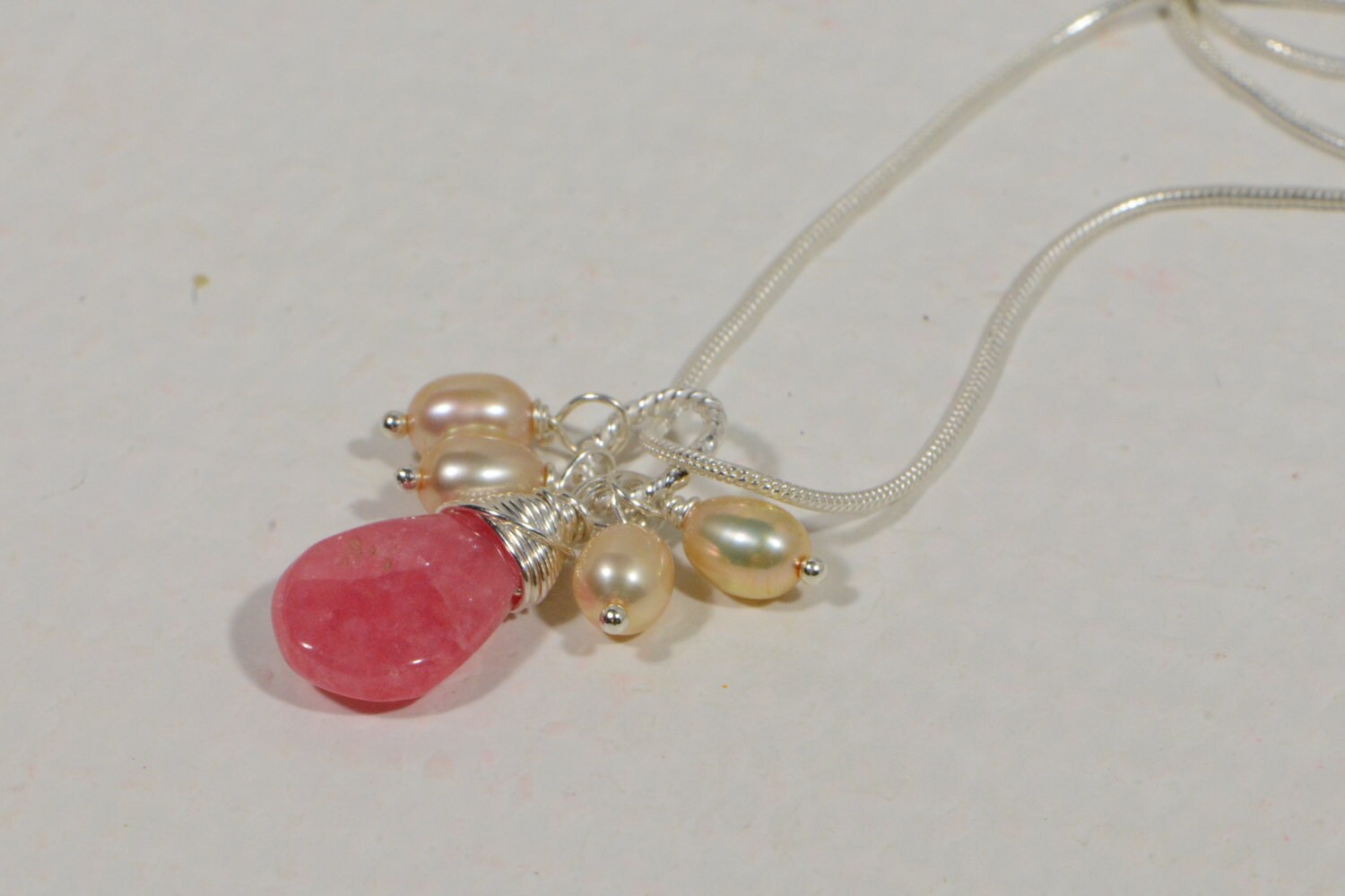 Rhodochrosite Sterling Silver Pendant: Peach Pearl Gemstone Necklace