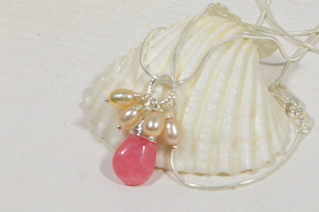 Rhodochrosite Sterling Silver Pendant: Peach Pearl Gemstone Necklace