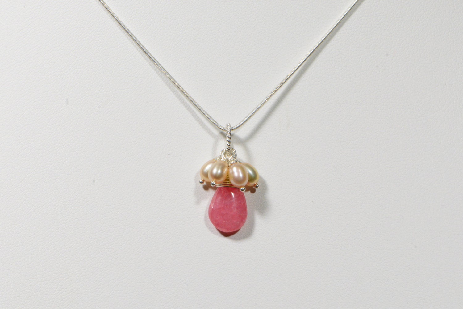 Rhodochrosite Sterling Silver Pendant: Peach Pearl Gemstone Necklace