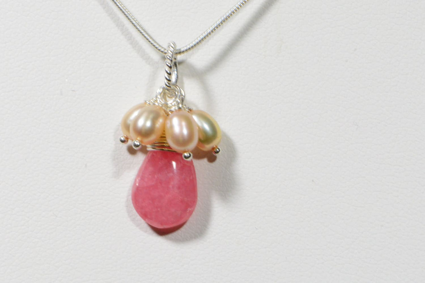 Rhodochrosite Necklace, Wire Wrapped Pendant ,Summer Statement Necklace Wedding Jewelry