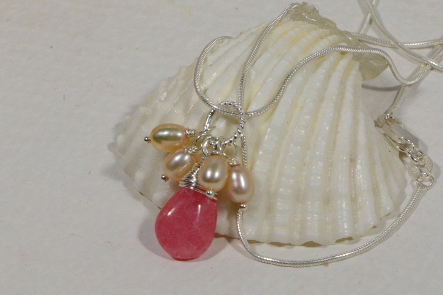 Rhodochrosite Sterling Silver Pendant: Peach Pearl Gemstone Necklace