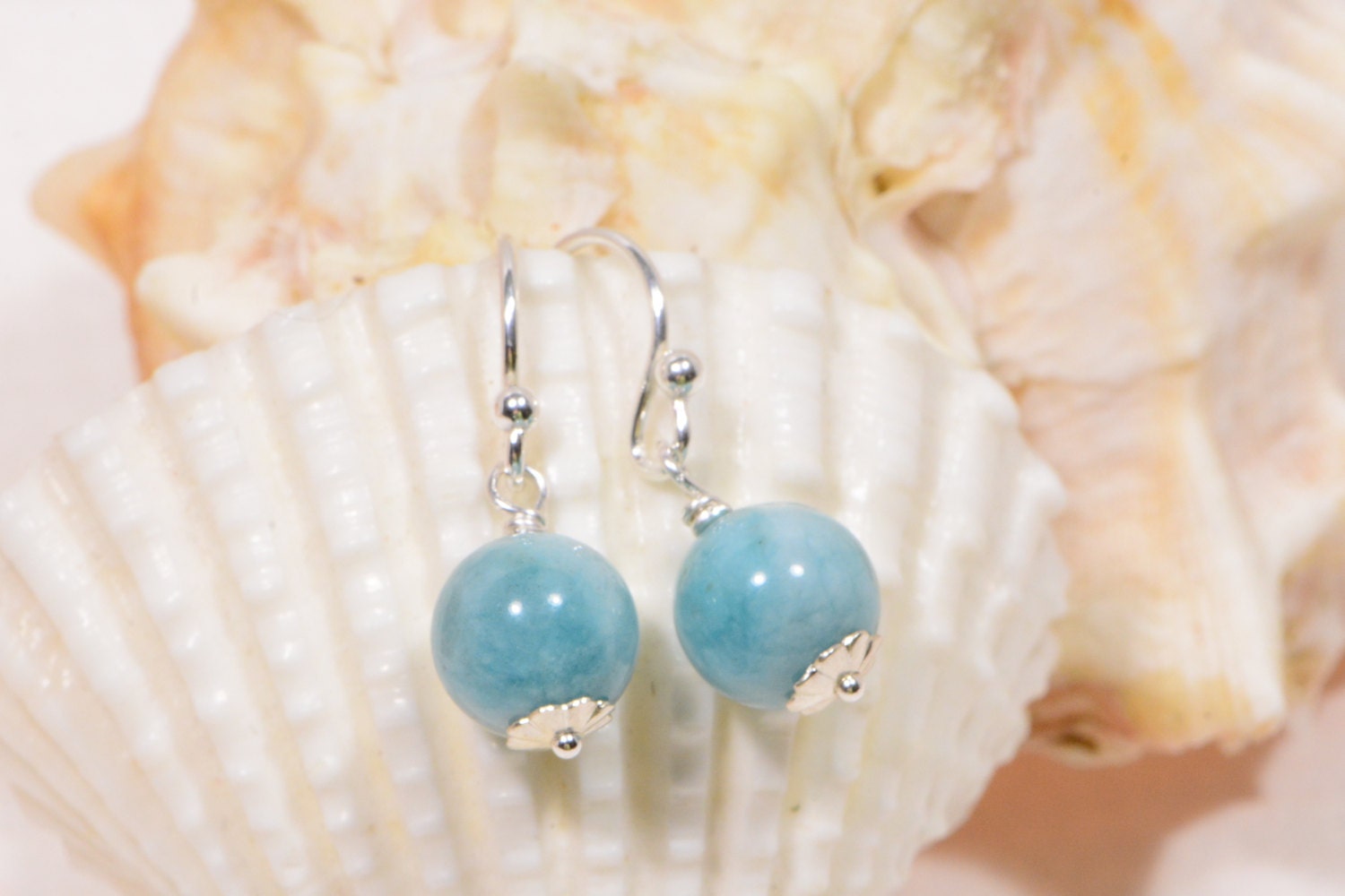 Larimar Quartz Dangle Earrings: Gemstone Bridesmaid Jewelry