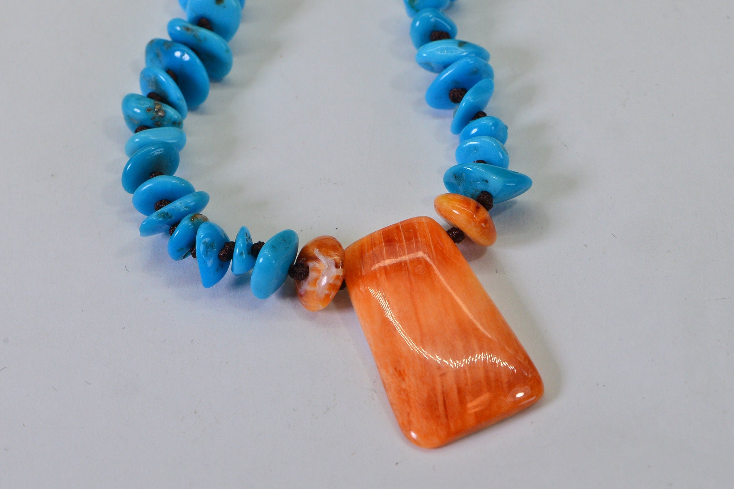Arizona Turquoise & Oyster Shell Pendant Necklace: Sleeping Beauty Turquoise
