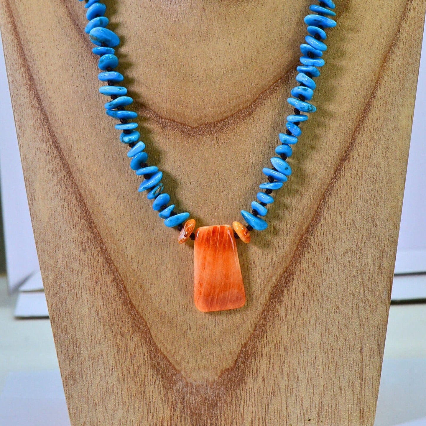 Spiny Oyster Shell Rectangle  Arizona Sleeping Beauty Turquoise Necklace Pendant Sterling Silver Gemstone necklace