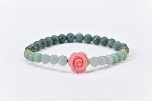 Burma Jade Ombre Bracelet: Pink Conch Rose, 14K Gold Beads