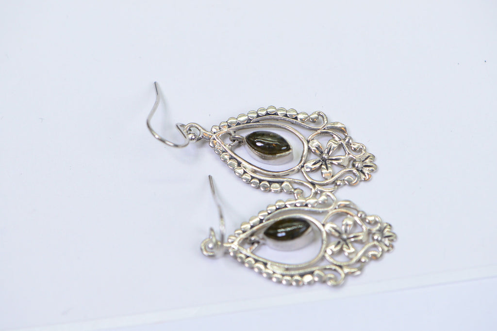 Filigree Labradorite Earrings: Sterling Silver Floral Dangle