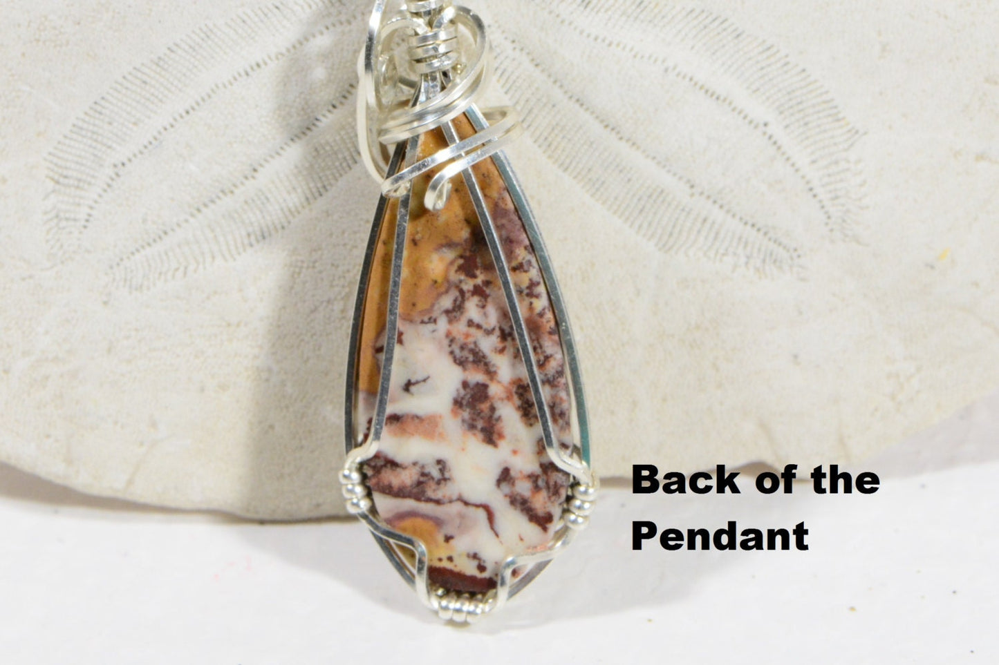 Picture Jasper Necklace: Sterling Silver Wire Wrapped Teardrop Pendant