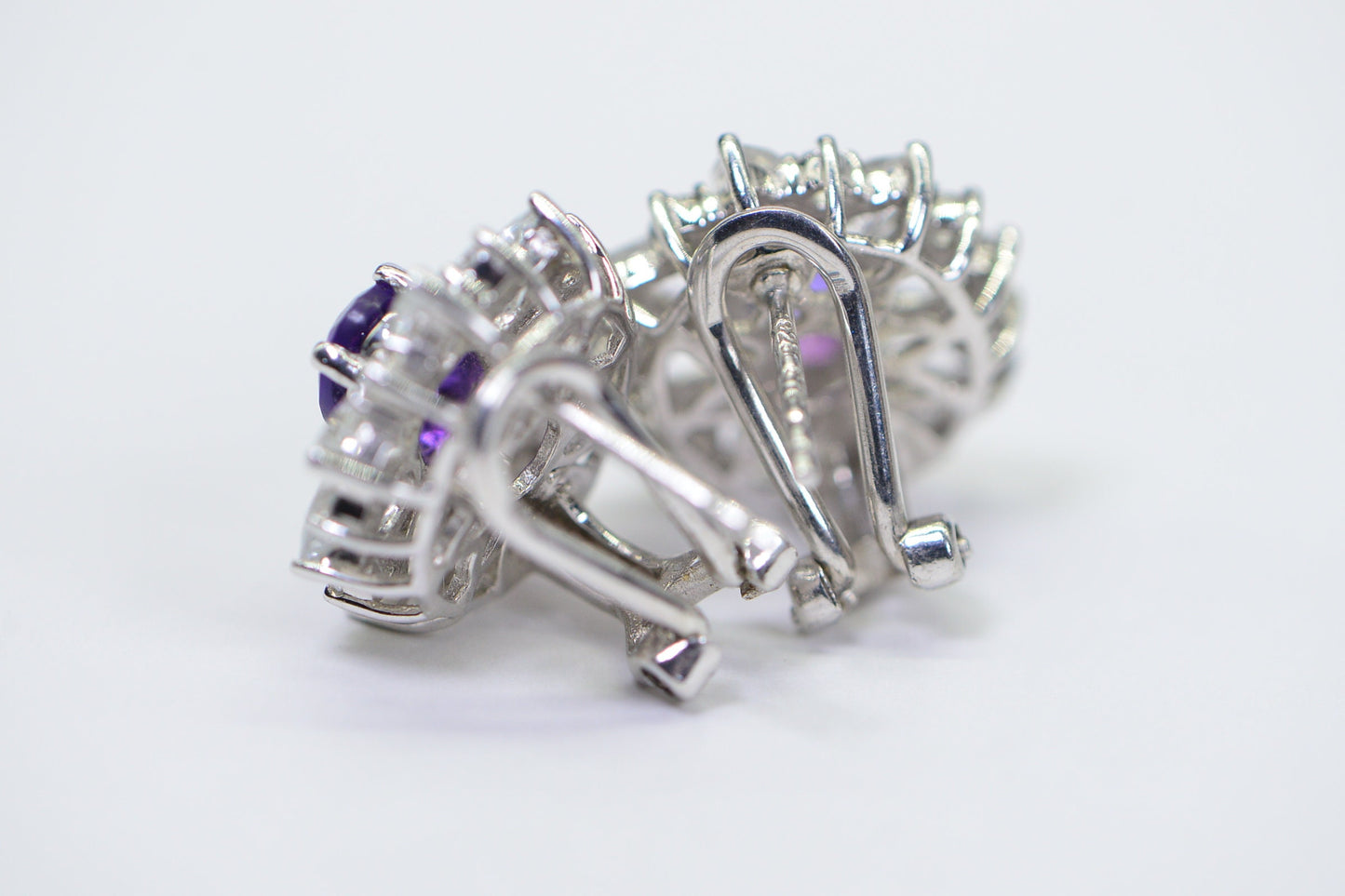 Vintage Elegance Genuine Amethyst and White Topaz Flower Design Earrings