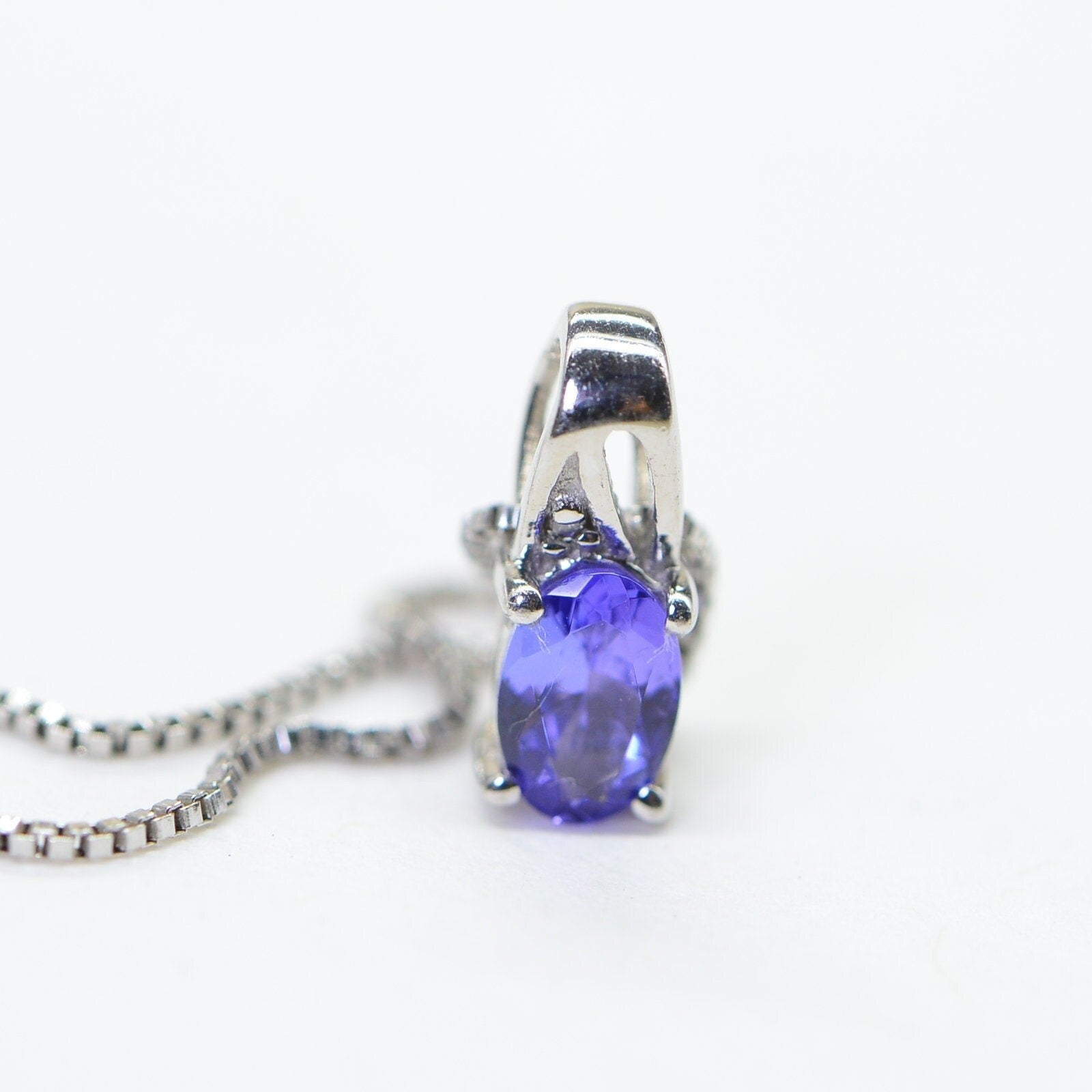 Natural Tanzanite Small Pendant Charm Necklace Dainty Pendant Sterling Silver Birthstone December