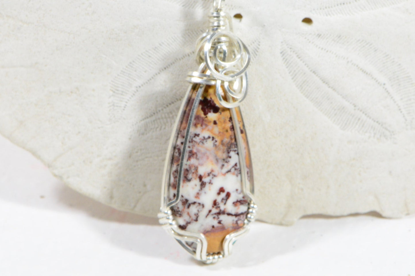 Picture Jasper Necklace: Sterling Silver Wire Wrapped Teardrop Pendant