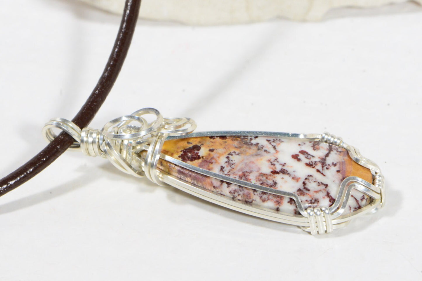 Picture Jasper Necklace: Sterling Silver Wire Wrapped Teardrop Pendant