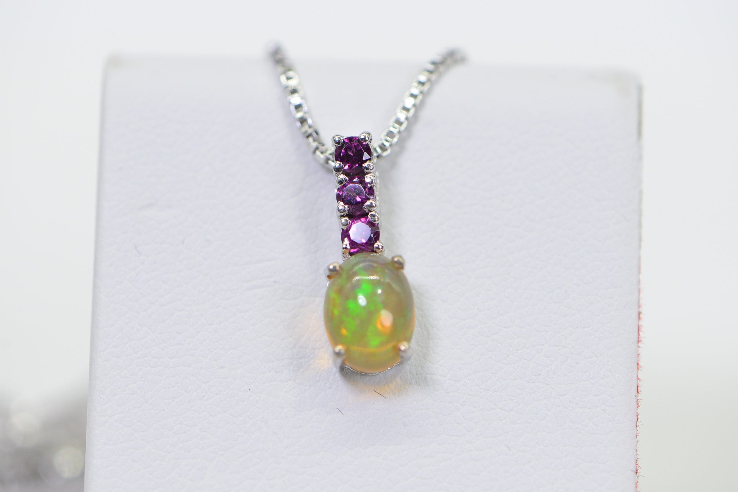 Ethiopian Opal & Garnet Sterling Silver Pendant Necklace