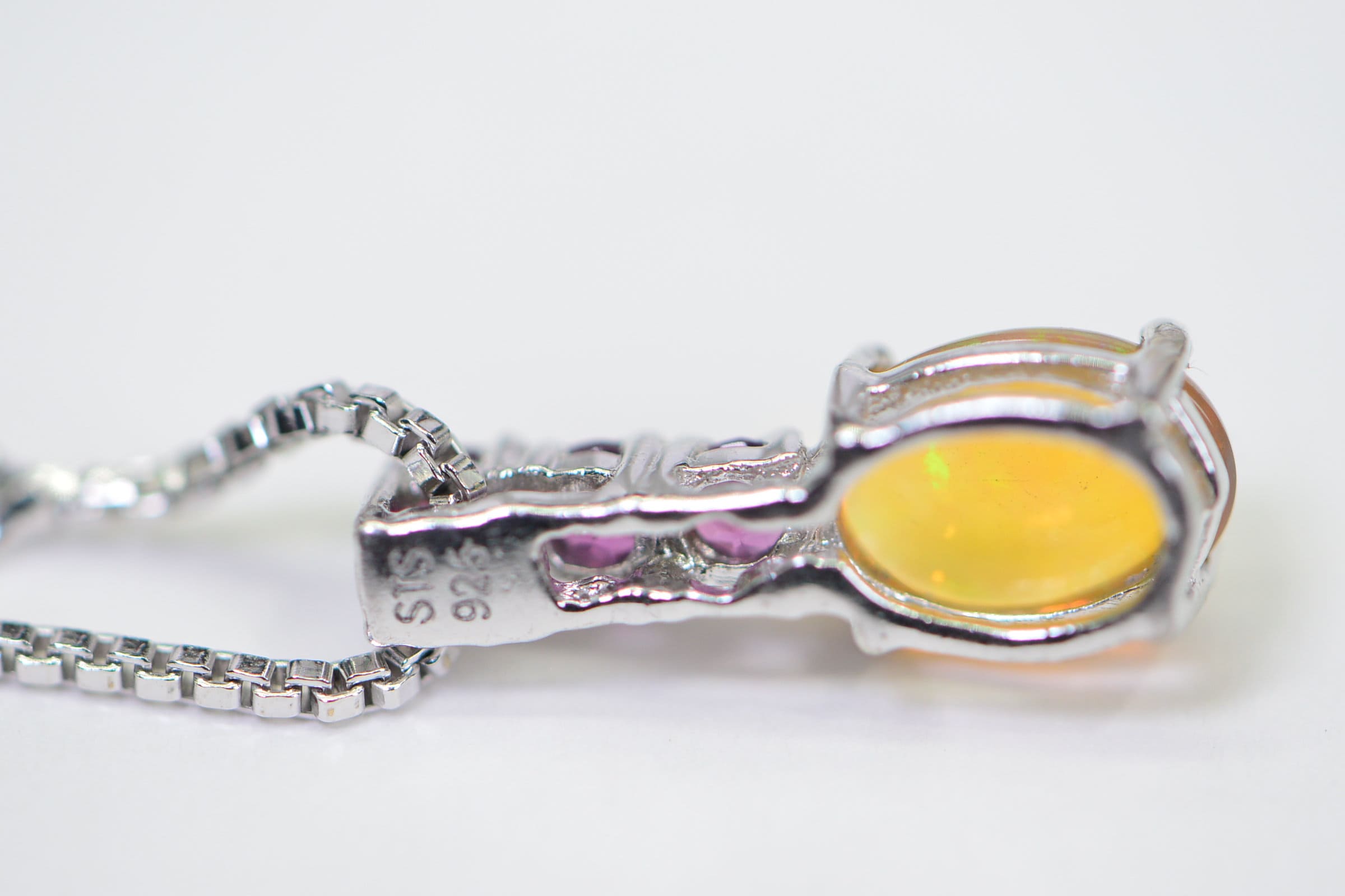 Ethiopian Opal & Garnet Sterling Silver Pendant Necklace