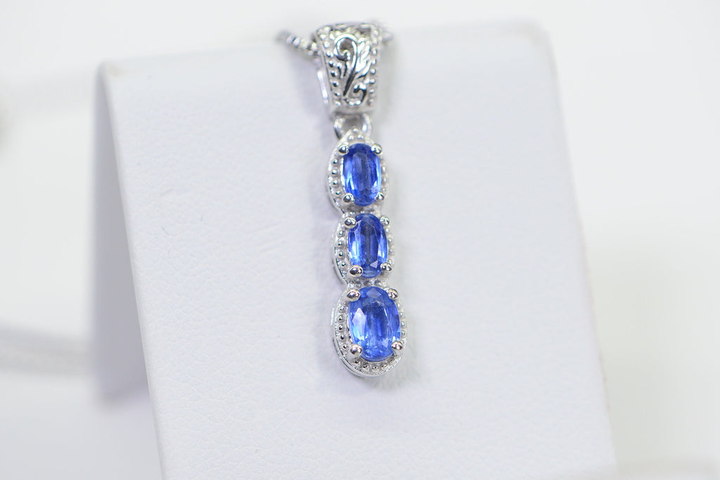 Sapphire Vertical Bar Pendant Necklace: 14K White Gold Over Sterling Silver