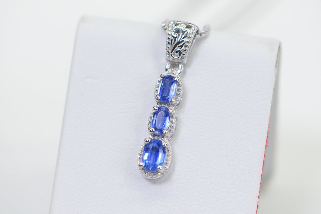 Sapphire Vertical Bar Pendant Necklace: 14K White Gold Over Sterling Silver