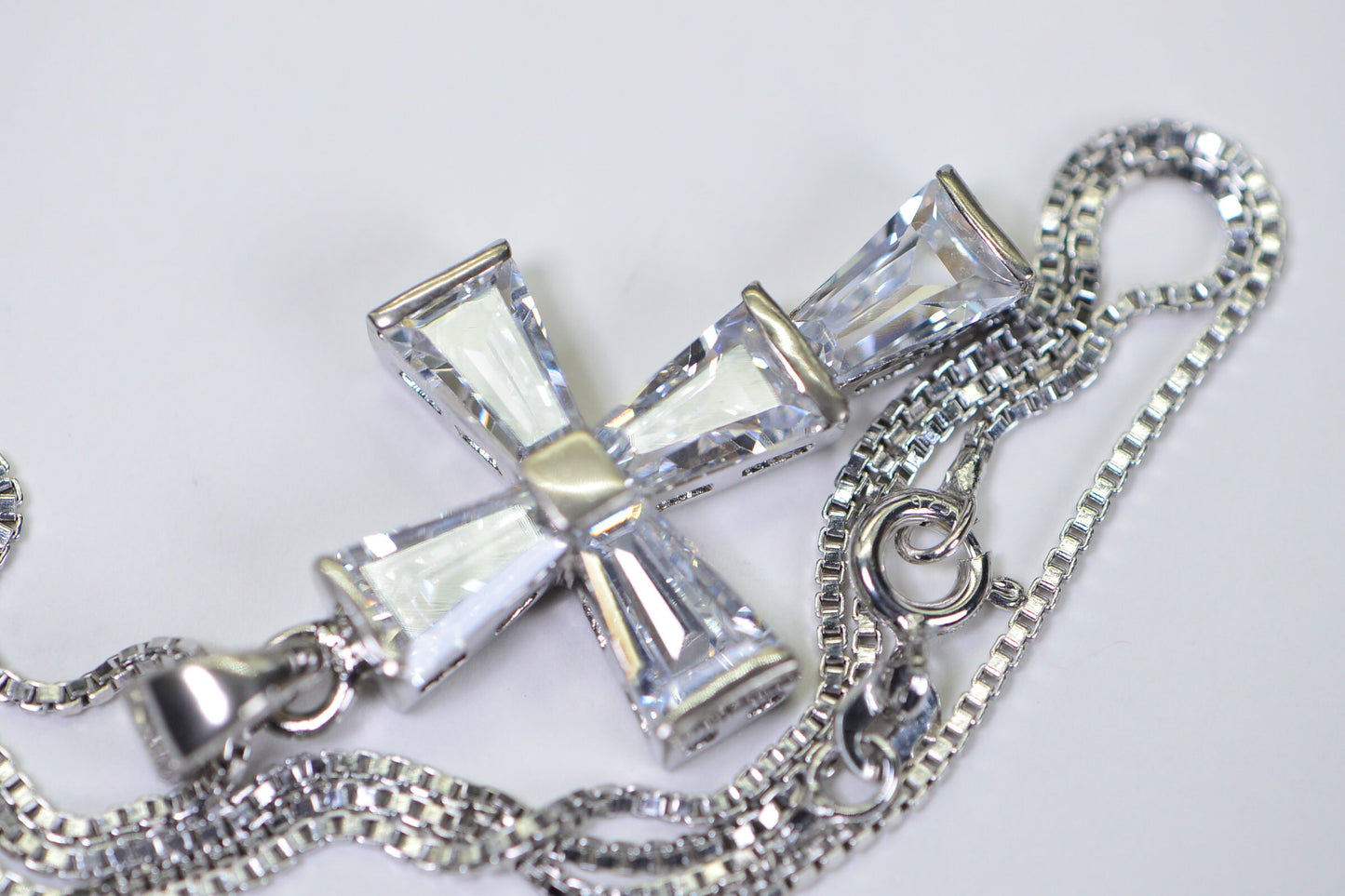 Baguette Diamond Large Cross Sterling Silver Fancy Religious Cross Pendant Necklace