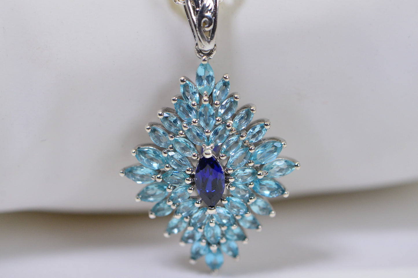 Madagascar Apatite Floral Pendant: Sterling Silver Marquise Halo Necklace