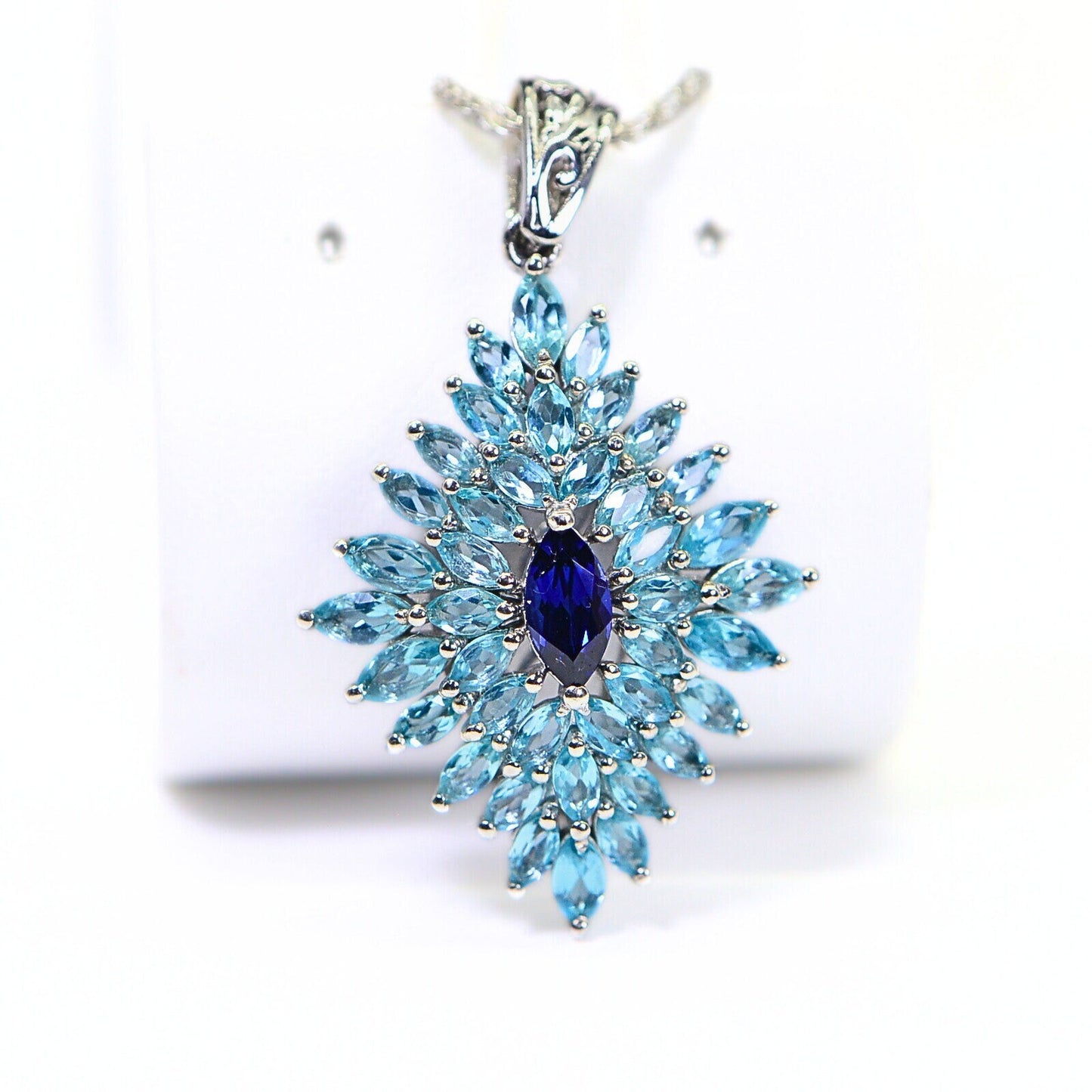 Madagascar Apatite Floral Pendant: Sterling Silver Marquise Halo Necklace