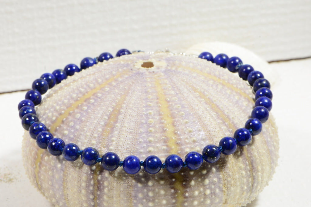 Lapis Lazuli Knotted Anklet Beaded Bracelet Mala Jewelry