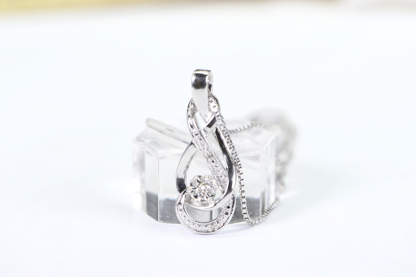 Diamond Infinity Pendant: 14K White Gold Sterling Silver Necklace